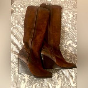 Frye - suede,wedge heel, knee high boots